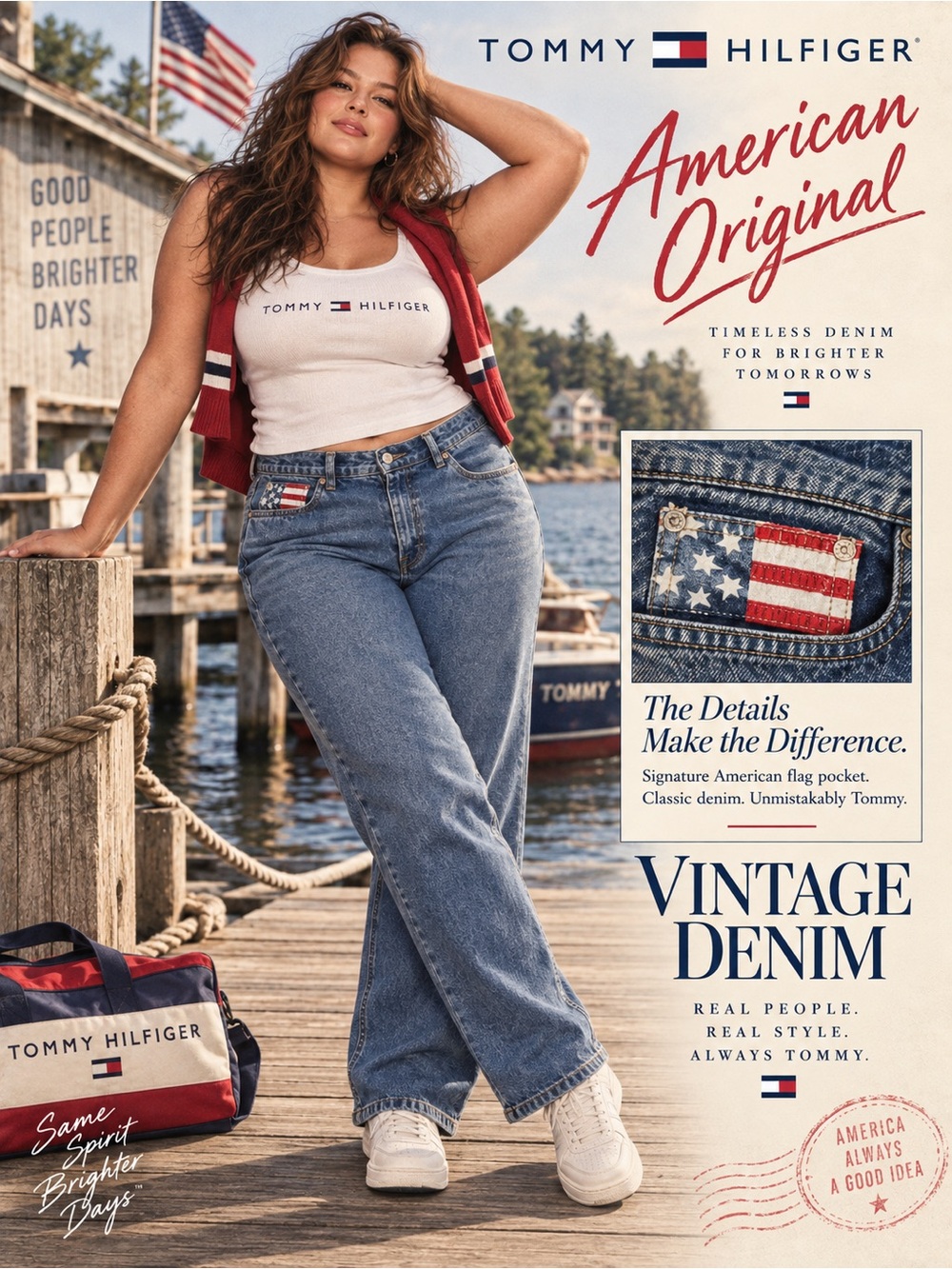 Vintage Tommy Hilfiger Woman Jeans Size 18 American Flag Patch Straight Leg NWT